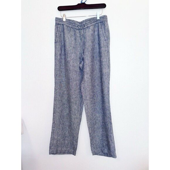 Talbots Pants - Talbots Women's  Linen Cotton Blue White Striped Pants Size 4 Elastic Waist